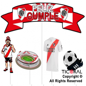 ADORNO PINCHE PARA TORTA FELIZ CUMPLE RIVER PLATE x 5 UNIDADES